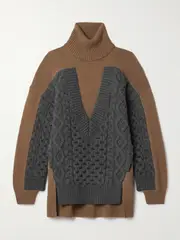 [Stella McCartney] Stella McCartney - Paneled Ribbed And Cable-knit Wool Turtleneck Sweater - Camel - x small x small Brown