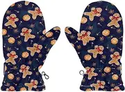 [Joisal] Cute Gingerbread Blue Gloves Cold Weather Kids, Ideal for Winter Sports, Boys' Cold Weather Gloves, Outdoor Gloves Kids, Medium, Cute Gingerbread Blue