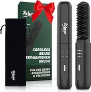 Wireless Heated Beard Straightener Comb with Ionic Technology, 3 Temperature Settings, Anti-Scald, Portable for Home Travel (Black)
