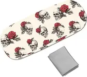 CREATCABIN Glasses Case Hard Shell Leather Sunglasses Case Skull Roses Glasses Case Holder Portable Glasses Case Clamshell Protective Case with Cleaning Cloth for Women Men Travel 16.2 x 6.4 x 3.9 cm