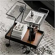 Coffee Table Rectangular Side Table Wrought Iron Movable Dining Car Home Living Room Sofa Side Decoration Small Coffee Table Kitchen Double Decker Trolley Center Table for Living Room Furniture