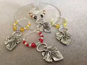 fall leaves wine glass charms set of 4 Thanksgiving table decoration