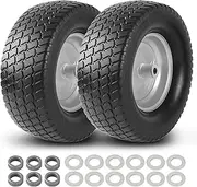 (2-Pack) 16x6.50-8 Flat-Free Tire and Wheel Assemblies, Relacement 16x6.5-8 Solid Turf Tire with Rim for Garden Tractor Riding Lawn Mowers, 3" Offset Hub and 3/4" Bushings