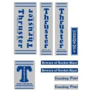 Thruster - Vanishing Point BLUE T on chrome decal set - old school bmx
