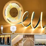 RYE Motion Sensor COB LED 5V USB Strip Light 2M 2700K Warm White,Day&Night Lighting Modes,with 4 Timed Off Modes, for DIY Lighting in Bedroom/Kitchen/Staircase/Corridor etc. Excluding power supply