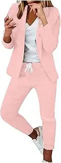 [Generic] Womens 2 Piece Outfit Elegant Trouser Suits Open Front Blazer Long Sleeve Cardigan Elasticated Waist Trousers Straight Leg Joggers Lounge Wear Sets Casual Work Blazer Suits