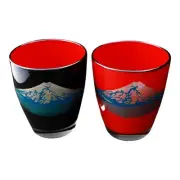 HoriKoshi Edo Kiriko Fuji Glass Pair Black/Red 320ml Gift Boxed Japan