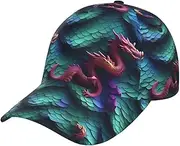 [HVTTIOR] 3D Magical Dragon Scales Pattern Print All Season Use Cap Stylish Baseball Caps Unisex Washed Adjustable Hat Trendy Design Black, Black, One Size