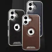 For iPhone 15 16 Pro Max 14 13 12 Electroplated Vegan Leather Mag Safe Slim Case
