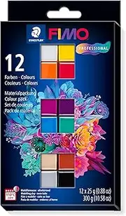 STAEDTLER 8043 C12-1 FIMO Professional Oven Hardening Modelling Clay 12 x 25 g Blocks - Assorted Colours