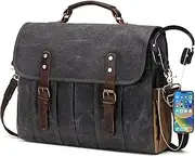 Messenger Bag for Men 15.6 Inch Vintage Canvas Genuine Leather Briefcase for Men Laptop Bag Satchel Shoulder Bag
