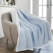 PAVILIA Sherpa Fleece Throw Blanket for Couch, Twin Size, Light Blue, Plush Soft Fuzzy Sofa Blanket, Cozy Reversible Winter Throw for Women Men, 60x80 Inches