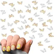HINZIC 30Pcs Butterfly Nail Charms Gold Metal 3D Crystal Nail Art Jewels Bling Gems Rhinestones Sliver Decoration Supplies Accessories for DIY Manicure Salon Girls Women Halloween Christmas Gift