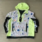 Nike Windrunner Geo-Print Hooded Pullover Jacket Neon Yellow 1/2 Zip Men’s S