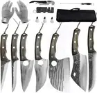FULLHI 13pcs Butcher Chef Knife Set High Carbon Steel Cleaver Tang Cleaver Bag