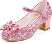 [LAURMOSA] Princess Shoes High Heel Toddler Girls Dress Shoes Cute Bowknot Sparkle Mary Jane Flower Girls Wedding Birthday Party Prom for Little Big Kids