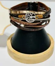 Nwt Carole Inc Tree Of Life Faux Leather Wrap Bracelet 6 In. Flaw