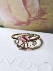 Pandora Rose Gold murano multi Pink Leaf Cz Ring 56 Size 7.5