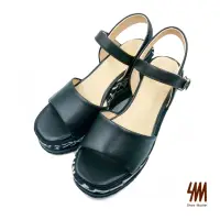 在飛比找momo購物網優惠-【SM】羊皮一字寬帶楔型涼鞋(黑色)