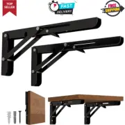 8inch Folding Shelf Brackets, Heavy Duty Wall Mounted Shelf Bracket 2Pack- Black