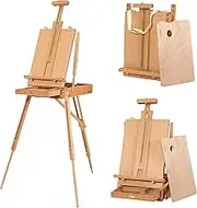 French Easel, Hold Canvas up to 34", Beech Wood Adjustable Foldable Studio & Field Sketchbox Easel with Drawer, Palette, Level Instrument & Scale Leg, Portable Tabletop & Floor Painting(Natural)