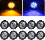 10Pcs Dual Revolution 2.5" Inch Round Led Marker Lights 13 LED Amber/Blue, Amber Side Marker Clearance Lights to Blue Auxiliary Lights Sealed for Trailer Truck, Clear Lens, IP67 Waterproof