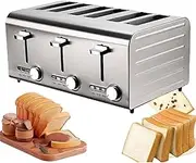 Commercial 6 Slices Toaster, Stainless Steel Toaster with 7 Browning Levels Frozen/Cancel/reheat Function Auto Pop-up Independent & Extra Wide Slots with High Lift Removable Crumb Tray