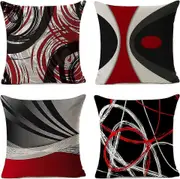 Throw Pillow Covers 18x18 Set Of 4 Modern Abstract Red Stripes Gray Black Decorative Pillow