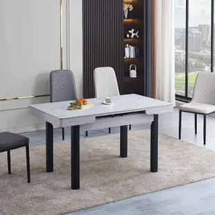【AT HOME】3.7尺白色岩板黑腳摺桌/餐桌/工作桌/洽談桌 現代簡約(洋基)