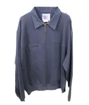 Snap' N' Wear Quarter Zip Denim Collared Pullover Navy XL