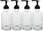 Vivaplex, 4, Large, 8 oz, Empty, Clear Glass Bottles with Black Lotion Pumps