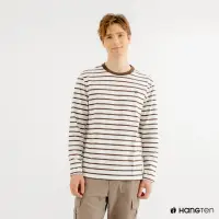 在飛比找momo購物網優惠-【Hang Ten】男裝-厚磅腳丫長袖T恤(棕白條紋)