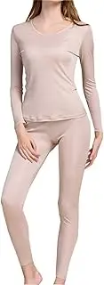 [Grenasasilk] Women's Thermal Underwear Sets Mulberry Silk Crewneck Long Johns for Women Base Layer