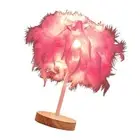 (Pink)Feather Table Lamp Light Luxury Bedside Lamp Night Light For Bedroom Li AU