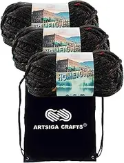 Lion Brand Hometown Cambridge Tweed 135-303 (3-Skeins - Same Dye Lot) #6 S Bulky Acrylic Yarn for Crocheting and Knitting with Project Bag