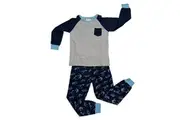 Boys Sizes 8-14 Grey Dinosaur Skeleton Long Set PJS Pyjamas (3117) [Size: 8]