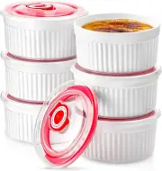 Mfacoy Ramekins with Lids Set of 6, 8 Oz Porcelain Creme Brulee Souffle Ramekins