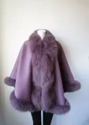 Women's New Purple Violet Cashmere Wool Wrap Cape Fox Fur CYBER MONDAY SALE