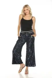 Johnny Was Dark Blue Gable Sequin Wide-Leg Pants C64524 Boho Chic