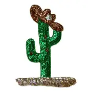 9 1/4" x 6 3/4" Cactus with Hat Sequin Patch Applique, Multi Colors