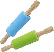 Koogel 9 Inch Mini Rolling Pin, 2 Pcs Kids Rolling Pin Small Rolling Pin Handle Rolling Pin for Home Kitchen Children Cake