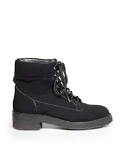 Black Tweed Lurex Ankle Combat Boots