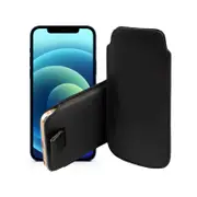 MEZON Pull Tab Slim Pouch for iPhone 13 Pro Max (6.7") PU Leather Sleeve Case - Black