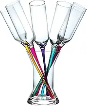 Relsy Rainbow Dipped Champagne Glasses - Set of 6 Stylish Coloured Stemmed Baseless Party Glasses with Vase Holder - Perfect for Wine or Prosecco Parties & Social Events