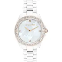 在飛比找蝦皮商城優惠-COACH 女 花朵玫瑰金框晶鑽陶瓷時尚腕錶-32mm/白(