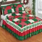 Christmas Mistletoe Patchwork Triple Ruffle Full Size Bedroom Bedspread