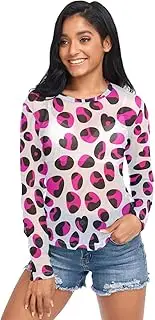 [RPLIFE] Leopard Print Pink Black White Mesh Long Sleeve Tops for Women, See Through Sleeve Tops for Women S-XXL