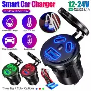 24V QC3.0 Dual USB Car Fast Charger Socket Power Outlet LED Voltmeter Waterproof