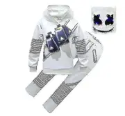 Dj Marshmello Music Festival Kids Printed Hooded Tops And Loose Trousers Outfit Set With Headwear Suit Light Headgear 120cm