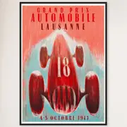 Galrie 1947 Grand Prix Automobile Lausanne Vintage Racing Poster - Nostalgic Art, Black Frame, 70 x 100cm (28 x 40inch)